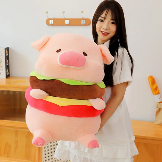 New 50cm Hamburger Pig Plush Toy Fluffty Kawaii Plushie Doll Simulation Pig Doll Anime Cute Stuffed Animals Soft Plush Gift
