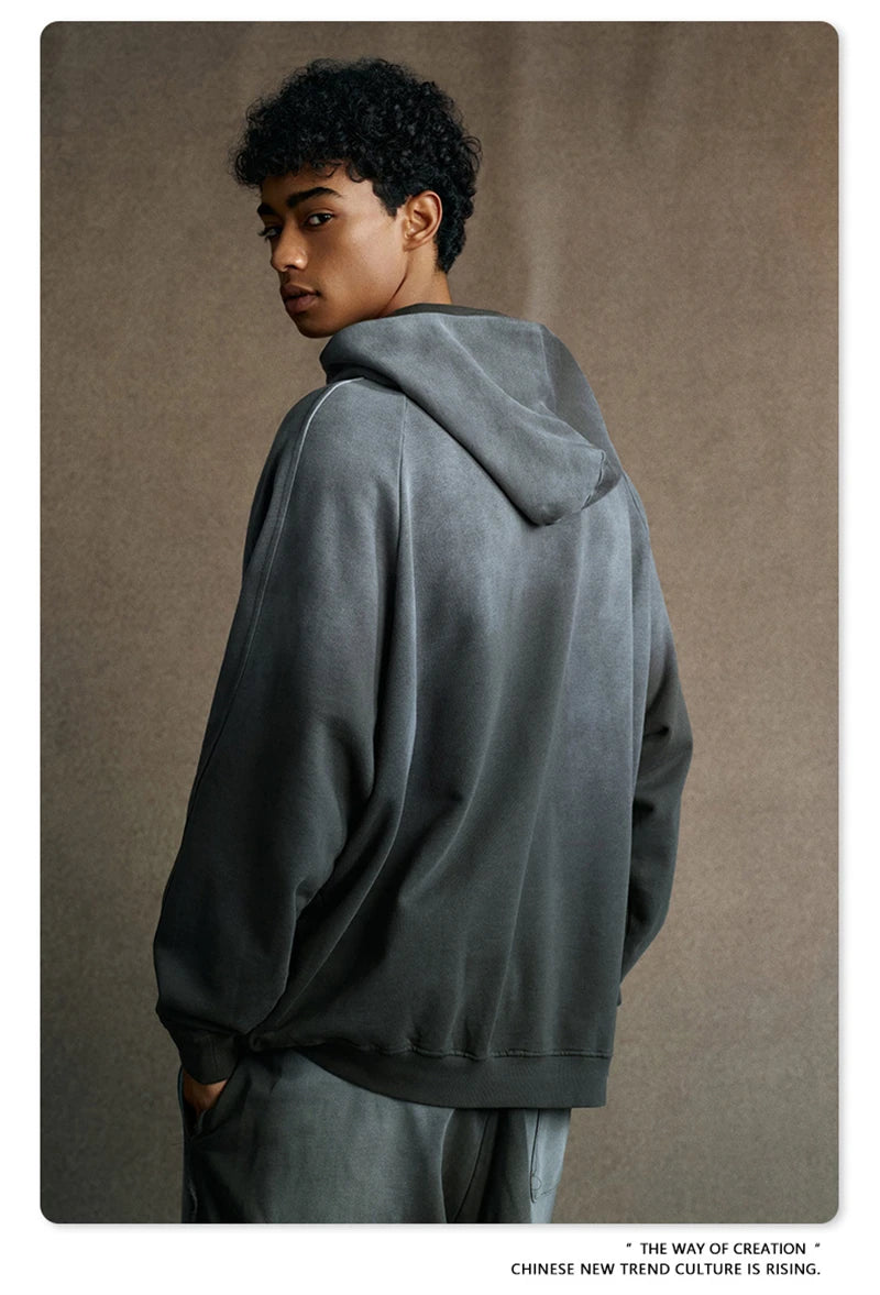 ZODF Retro Winter 370gsm Monkey Washed Hoodies For Man Unisex Oversized Off Shoulder 100% Cotton Hooded Coats Pullovers HY1136