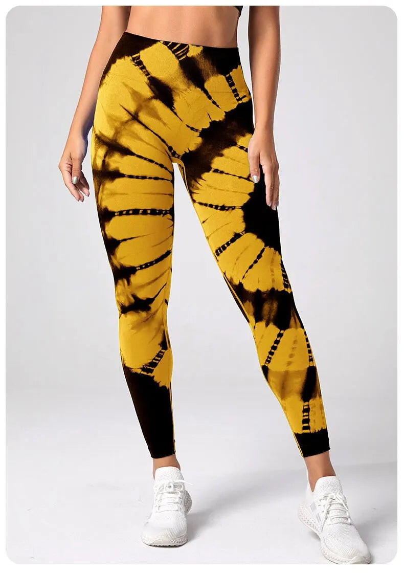 Seamless High Waist Tie Dye Leggings for Women Yoga Fitness Butt Lifting Workout Tights