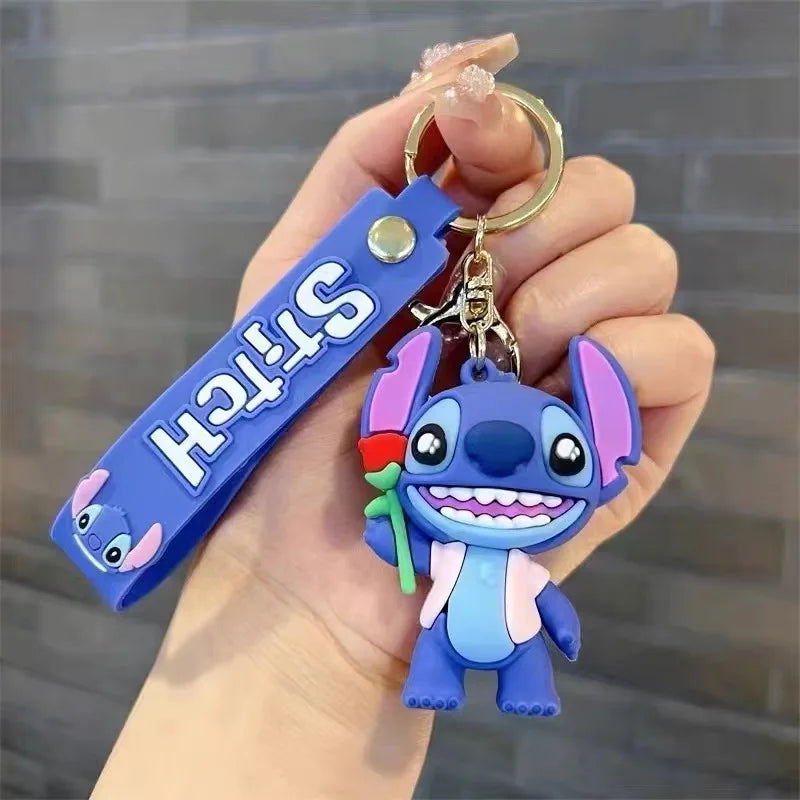 Anime Disney Keychain Cartoon Mickey Mouse Minnie Lilo & Stitch Cute Doll Keyring Ornament Key Chain Pendant Kids Toys Gift