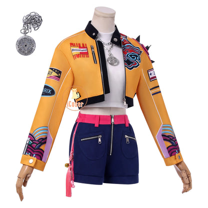 Anime Movie KPop Demon Hunters Rumi Cosplay Costume Yellow Jacket Huntrix Uniform Earrings Halloween Party for Women Girls Props