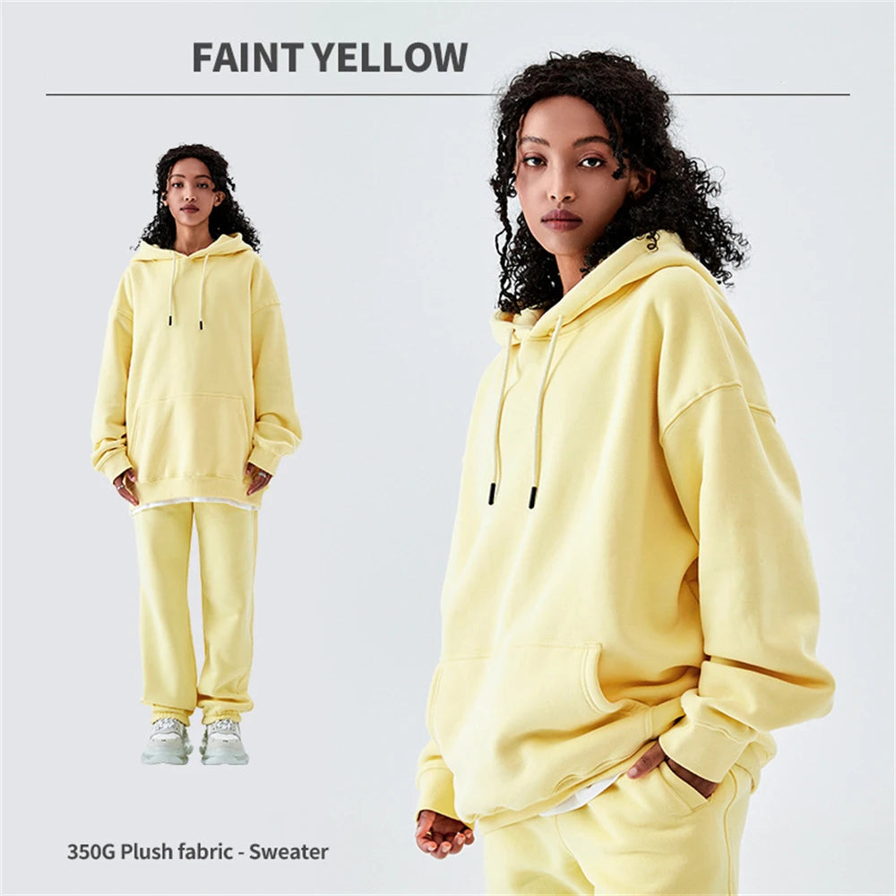 ZODF Casual Winter Men 350gsm Fleece Hoodie Unisex Loose Warm Solid Hooded Sweatshirt Pullover 18 Colors HY0728