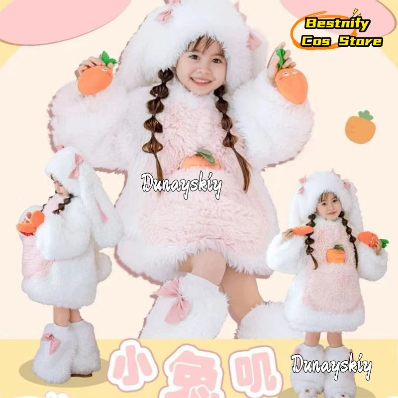 NONE Child Kawaii Rabbit Ears Cosplay Suit Size 90-150 Polyester