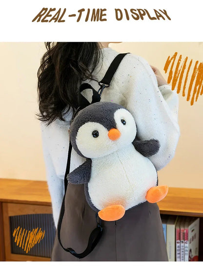 20-35cm Cute Penguin Wear Hat & Scarf Plush Toys Stuffed Animal Penguin Backpack Bags for Kids School Birthday Gift Xmas Decor