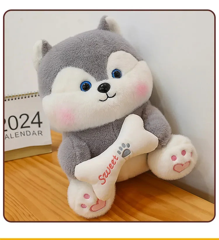 New 35-55cm Cute Husky Bone Hugging Cloth Doll Dog Plush Toy Erha Doll Giving Children Birthday Gift Pillow Indoor Decorations