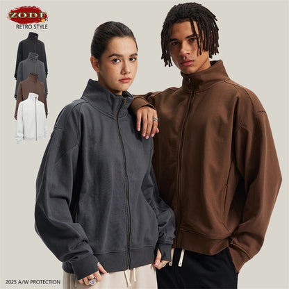ZODF 430gsm Heavyweight Solid Zipper Hoodie for Men Unisex Loose Stand Collar Coat HY1101 Autumn 2025 Fashion