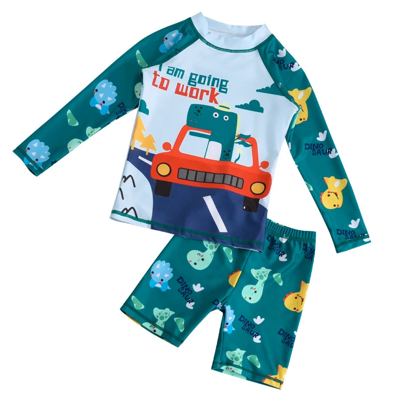 Boys Swimsuit 2 to 12 Years Split Long Sleeve Swimwear Sunscreen Water Suit Quick Drying Top+Shorts Hot Spring Summer Bath Suits