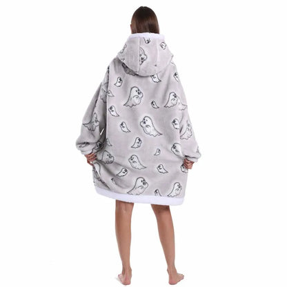 Leopard Winter Women Thicken Warm Hoodie Blanket Pink Blue Oversize Large Pocket Couple Loose Sweatshirts Mens Graphic Hoodies