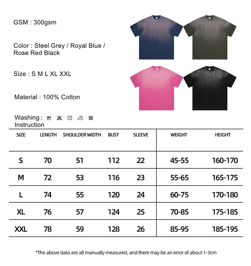 ZODF New Men's Summer Washed Gradient Cotton T-Shirts Unisex Women Retro Distressed 310gsm Ripped T Shirt Brand Tops HY0859