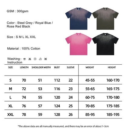 ZODF New Men's Summer Washed Gradient Cotton T-Shirts Unisex Women Retro Distressed 310gsm Ripped T Shirt Brand Tops HY0859