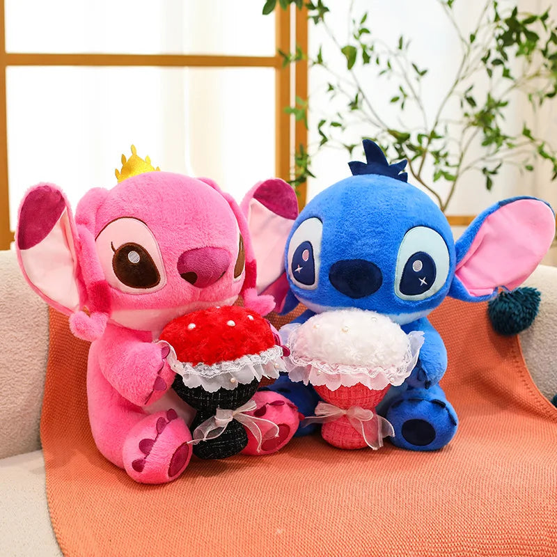 30/70CM Lilo and Stitch Disney Plush Toys Anime Cartoon Stuffed Xmas Rose Bouquet Angel Stich Doll Plushie Kids Birthday Gifts