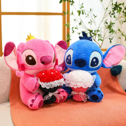 30/70CM Lilo and Stitch Disney Plush Toys Anime Cartoon Stuffed Xmas Rose Bouquet Angel Stich Doll Plushie Kids Birthday Gifts