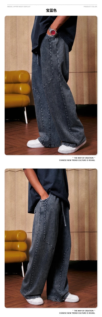 ZODF Retro 2024 Spring Men Washed Cotton Straight Pants Unisex Casual 330gsm Distressed Loose Trousers Brand Clothes HY0830