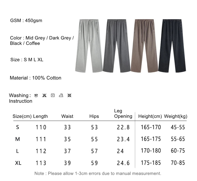 ZODF Fashion Autumn Winter Men Washed 450gsm Pants Unisex High Street Oversized Straight Trousers Streetwears HY0626