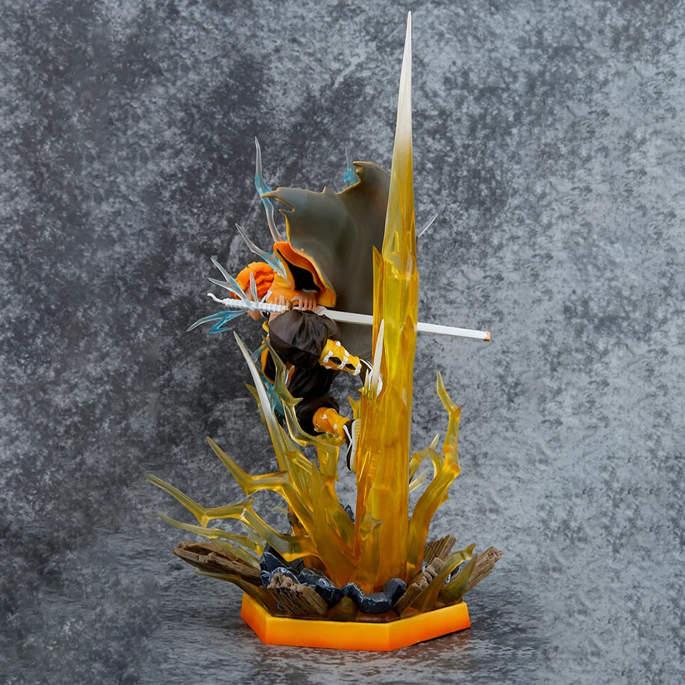 Demon Slayer Anime Agatsuma Zenitsu Figure Akaza Hakuji Figurine With Light Gk Statue Model Collection Room Decora Desk Toy Gift