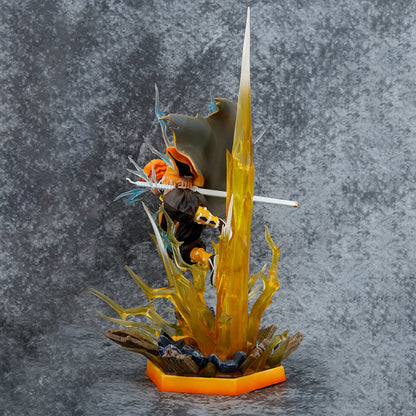 Demon Slayer Anime Agatsuma Zenitsu Figure Akaza Hakuji Figurine With Light Gk Statue Model Collection Room Decora Desk Toy Gift