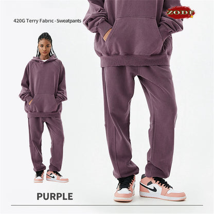 ZODF New Autumn Winter Batik Washed Cotton Sweatpants For Men Unisex Distressed Patchwork Loose 420gsm Sport Jogger Pants HY0724