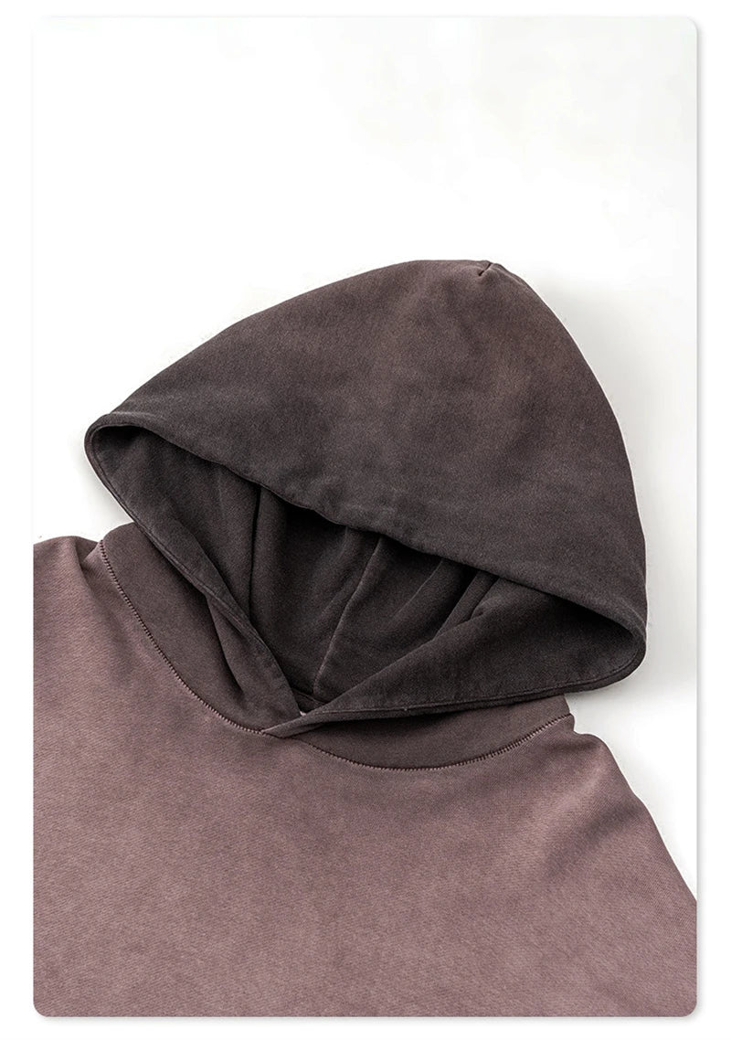 ZODF American Retro Washed Cotton Hoodie For Men Unisex Autumn High Street Oversized Knitted 380gsm Hooded Pullovers Coat HY0913