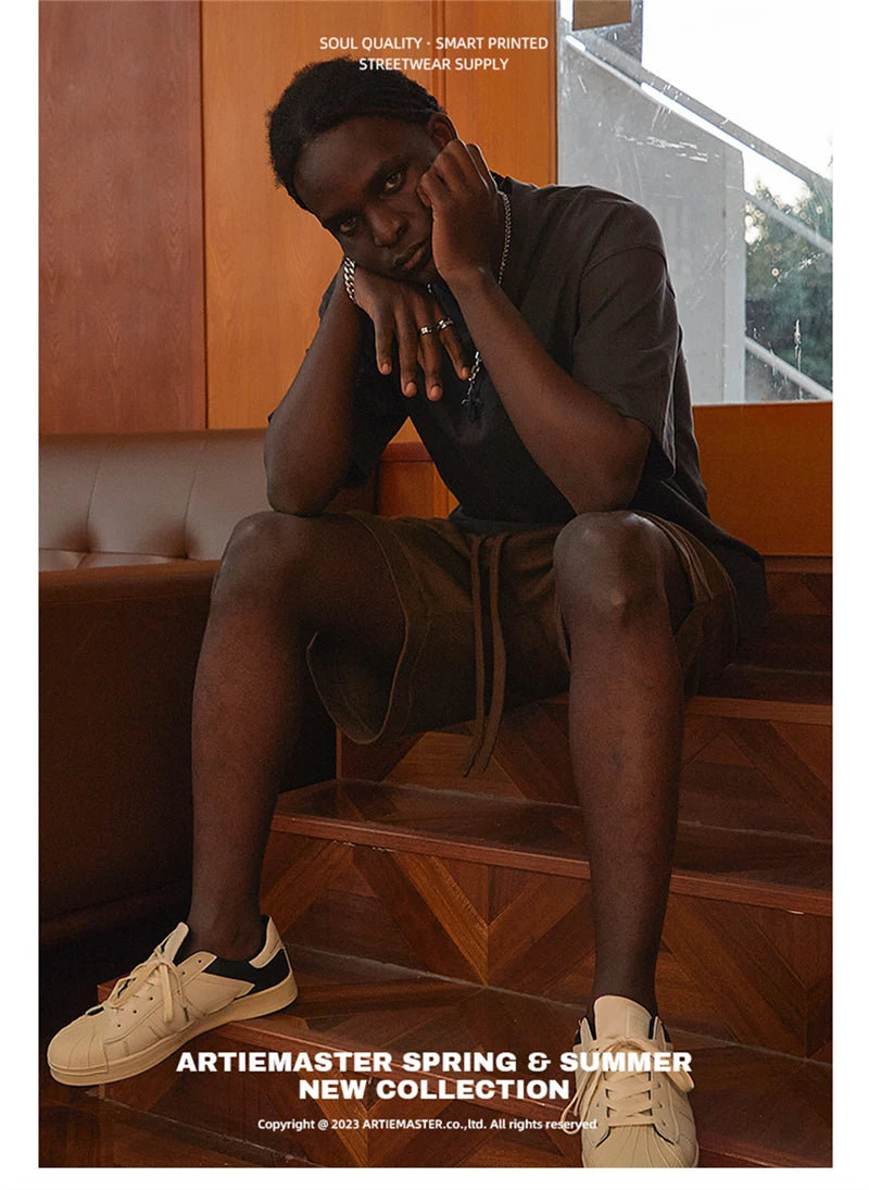 ZODF New Summer Men 275gsm Cotton T Shirts Unisex Women High Street Oversized FG Noshrink Solid T-Shirt Streetwears HY0152