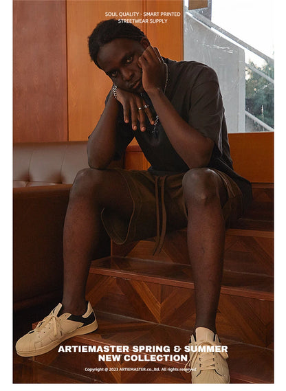 ZODF New Summer Men 275gsm Cotton T Shirts Unisex Women High Street Oversized FG Noshrink Solid T-Shirt Streetwears HY0152