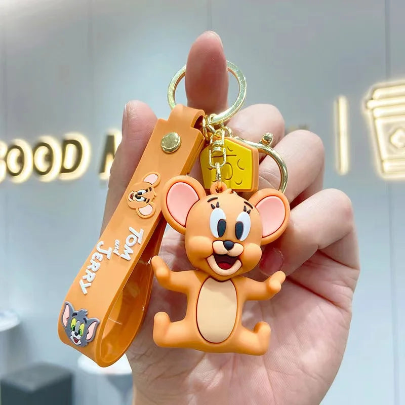 Anime Disney Keychain Tom and Jerry Cartoon toys Doll Car Cute Keychains Bag Pendant Action Figure Pendant Kids Toys Gifts