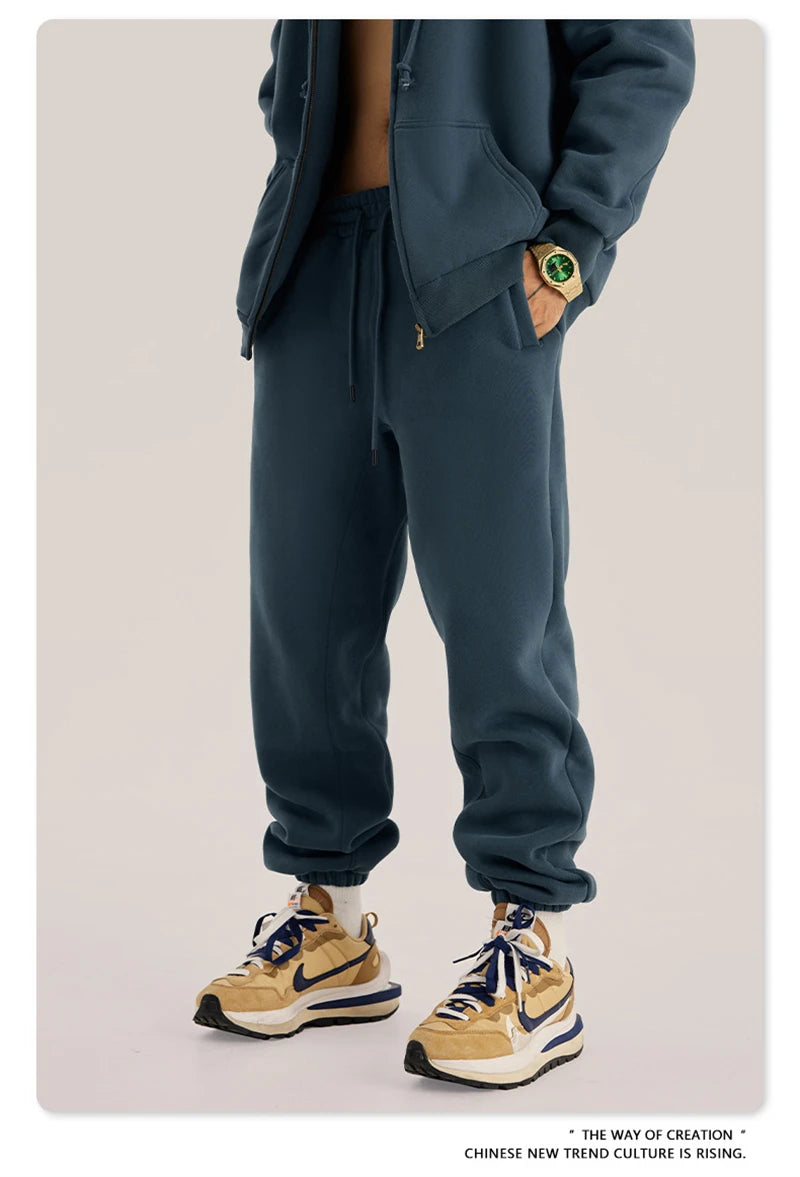 ZODF Unisex 345gsm Fleece Sweatpants Loose Fit Retro Hip Hop Winter Joggers HY0005