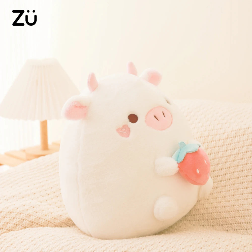 ZU New Arrival Kawaii Stuffed Animal Strawberry Cow Popcorn Cat Plushies Doll Huggable Fat Big Hug Pillow Sofa Bed Decor Cushion