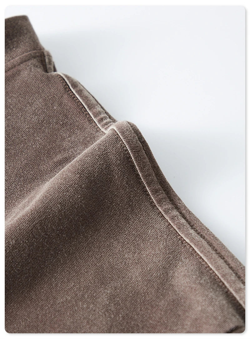 ZODF Retro Monkey Washed 260gsm Cotton T-Shirt For Men Unisex High Street Loose Full Sleeve T Shirt Brand Streetwear HY0406