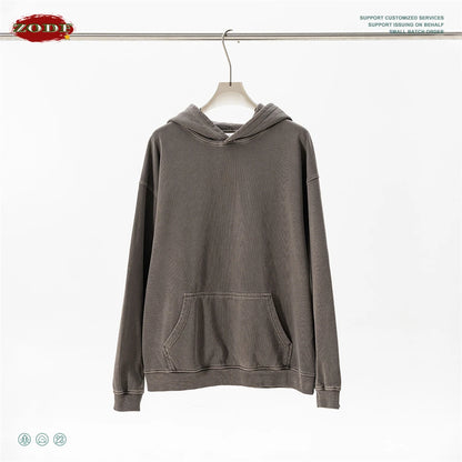 ZODF Retro Heavy Weight 480gsm Cotton Hoodies For Man Unisex Oversized Washed Distressed Hooded Pullovers Brand Coats HY1115