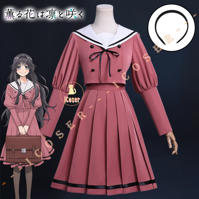 iCoser Kaoruko Waguri Cosplay Costume Wig Dress School Uniform Anime The Fragrant Flower Blooms with Dignity Halloween for Women