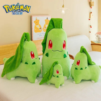 45/60/80cm Big Size Pokemon Chikorita Cartoon Anime Plush Stuffed Doll Room Decoration Plushies Pillow Ornaments Children's Gift