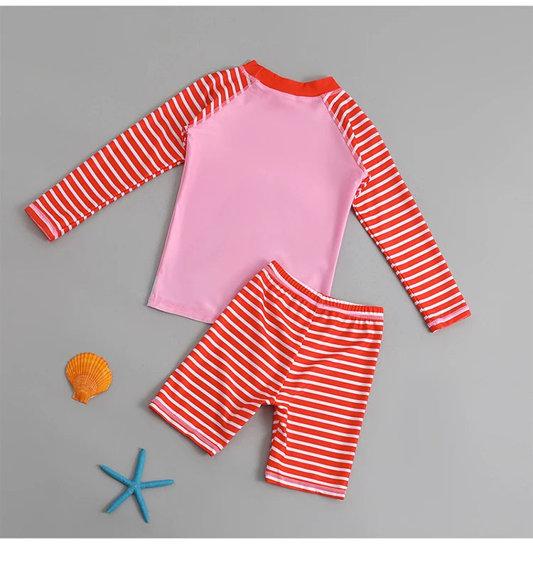 Boys Swimsuit 2 to 12 Years Split Long Sleeve Swimwear Sunscreen Water Suit Quick Drying Top+Shorts Hot Spring Summer Bath Suits