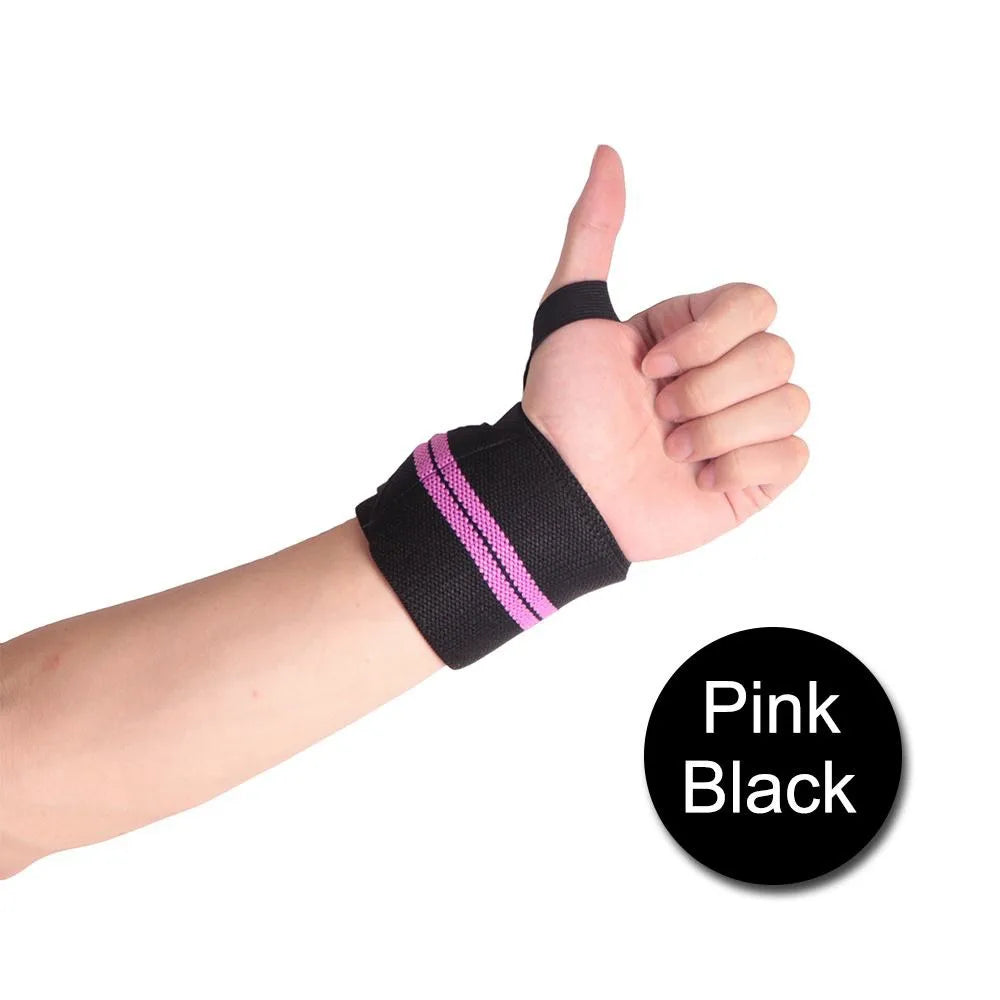 1 Pair Elastic Nylon Wrist Support Braces for Sports Weight Lifting CrossFit Powerlifting Strength Training - PinkBlack