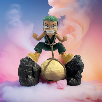 9.5cm One Piece Roronoa Zoro Childhood Training Scene PVC Sculpture Desktop Model Statue