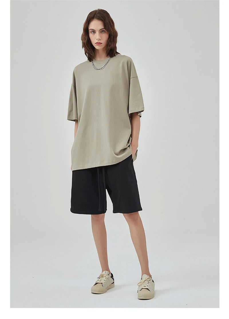 ZODF 2025 Spring Summer Men Solid 100% Cotton T-Shirts Unisex Women Loose 230gsm Noshrink Basic T Shirt Brand Tops HY0151