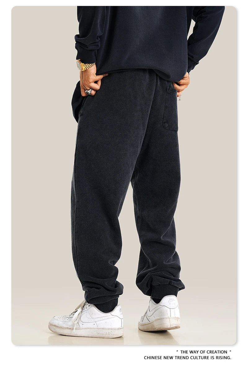 ZODF New Autumn Winter Men Washed 400gsm Sweatpant Unisex Loose Heavyweigh Cotton Sport Joggers Pants Streetwears HY0893