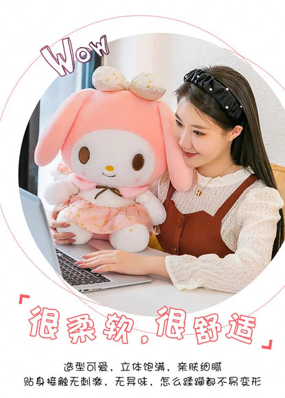 New White Gold Series Kuromi Plush Toy My Melody Sleeping Pillow Cute Stuffed Animal for Kids Birthday Christmas Gift for Girls