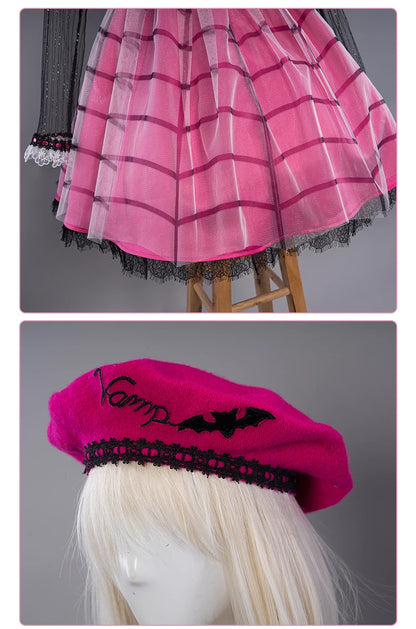 IN STOCK UWOWO Draculauraa Cosplay Costume Pink Suit Vampiree Female Little Devil Cosplay With Cape Hat Halloween Costumes Top