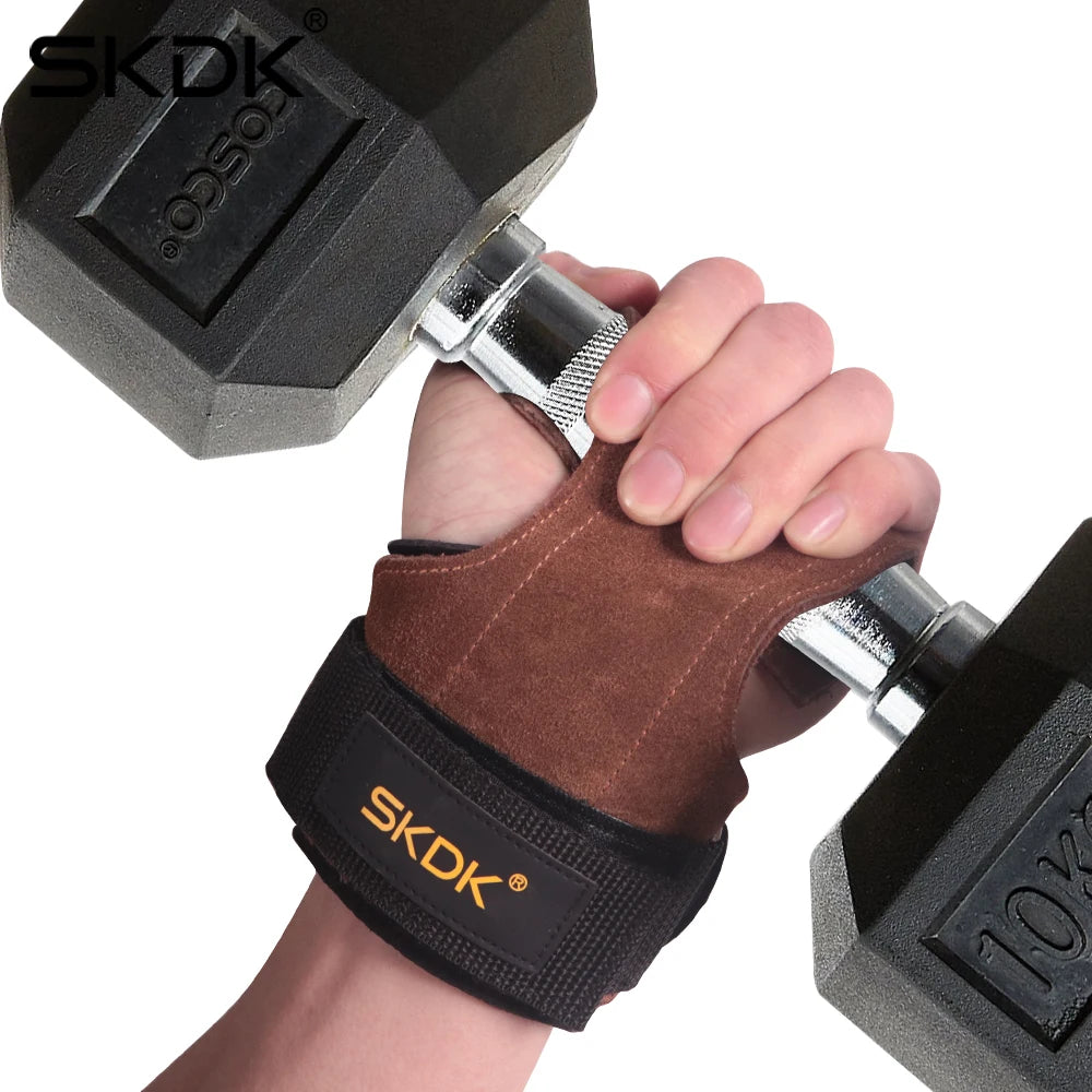The Codex Cowhide Gym Grips with Wrist Wraps for Men and Women – Weightlifting Fitness Workout Palm Guards