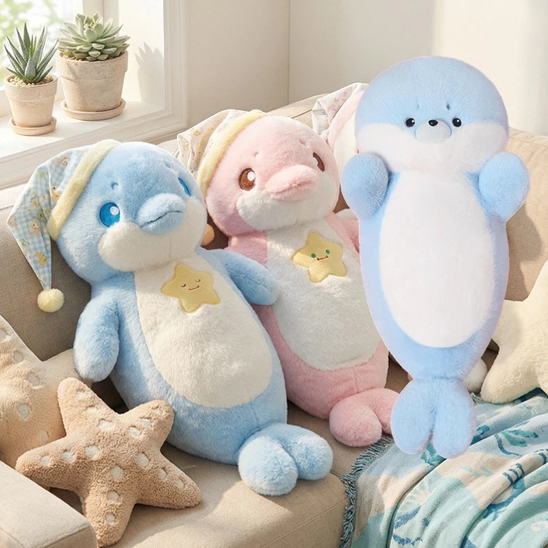 70cm Ocean Themed Decorative Pillow Chubby Dolphin and Seal Plushies Soft Toy Large Plush Sleeping Pillow Girl Boy Gift