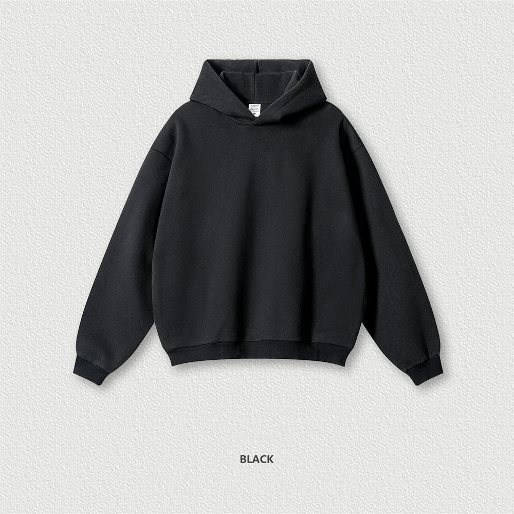 ZODF New Winter Men Solid Fleece Hoodies Unisex Women 345gsm Loose Warm Side Zipper Pocket Hooded Pullovers Brand Clothes HY0867