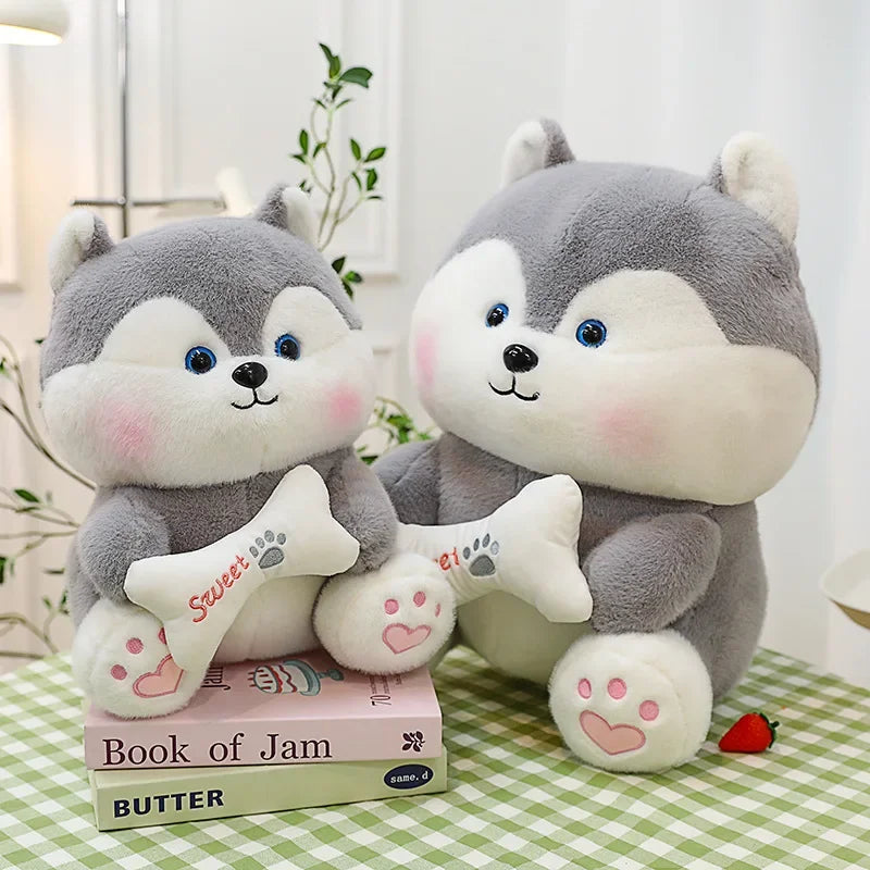 New 35-55cm Cute Husky Bone Hugging Cloth Doll Dog Plush Toy Erha Doll Giving Children Birthday Gift Pillow Indoor Decorations
