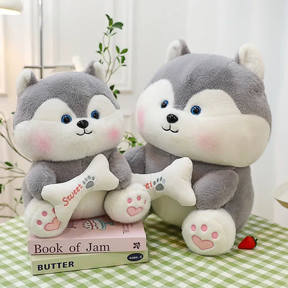 New 35-55cm Cute Husky Bone Hugging Cloth Doll Dog Plush Toy Erha Doll Giving Children Birthday Gift Pillow Indoor Decorations