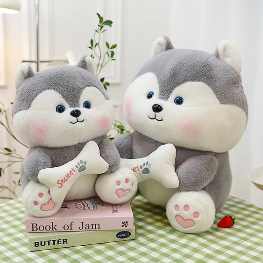 New 35-55cm Cute Husky Bone Hugging Cloth Doll Dog Plush Toy Erha Doll Giving Children Birthday Gift Pillow Indoor Decorations