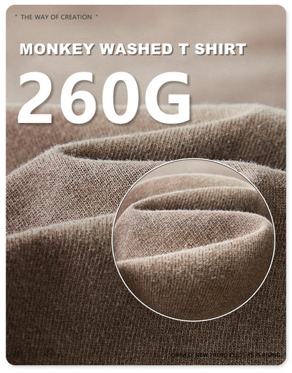 ZODF Retro Monkey Washed 260gsm Cotton T-Shirt For Men Unisex High Street Loose Full Sleeve T Shirt Brand Streetwear HY0406