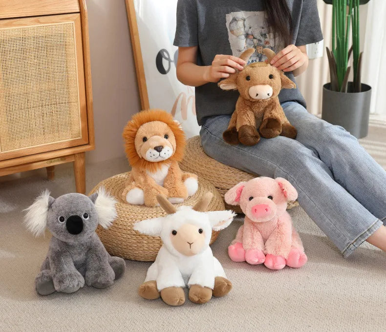 Cute Plush Animal Toys Set Panda Bear Fox Raccoon Elephant Giraffe Frog Soft Stuffed Dolls for Kids Sleep Appliance Baby Gift