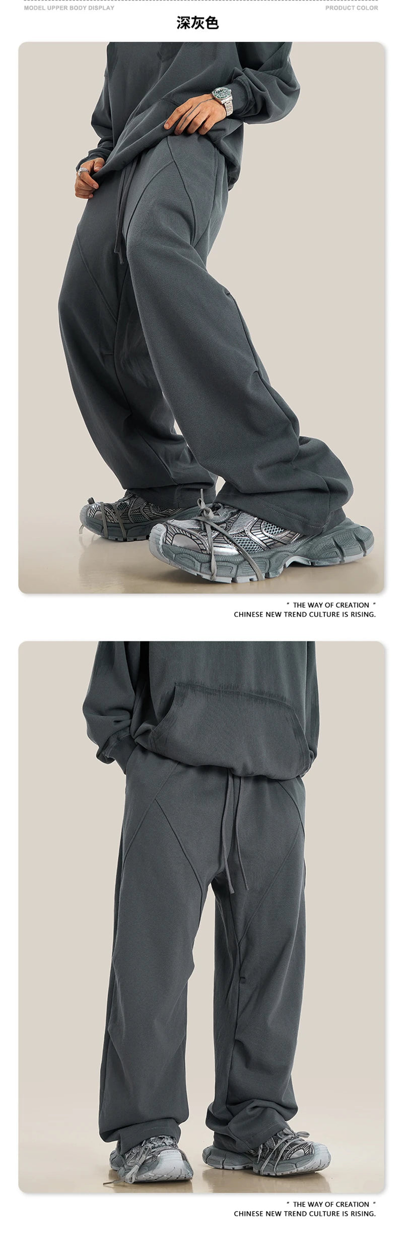 ZODF Retro 2024 Winter Patchwork Pants For Men Unisex Washed High Street 370gsm Oversized Double Knees Straight Trousers HY0878