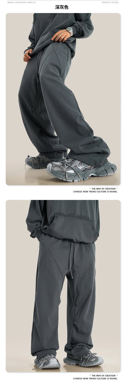 ZODF Retro 2024 Winter Patchwork Pants For Men Unisex Washed High Street 370gsm Oversized Double Knees Straight Trousers HY0878