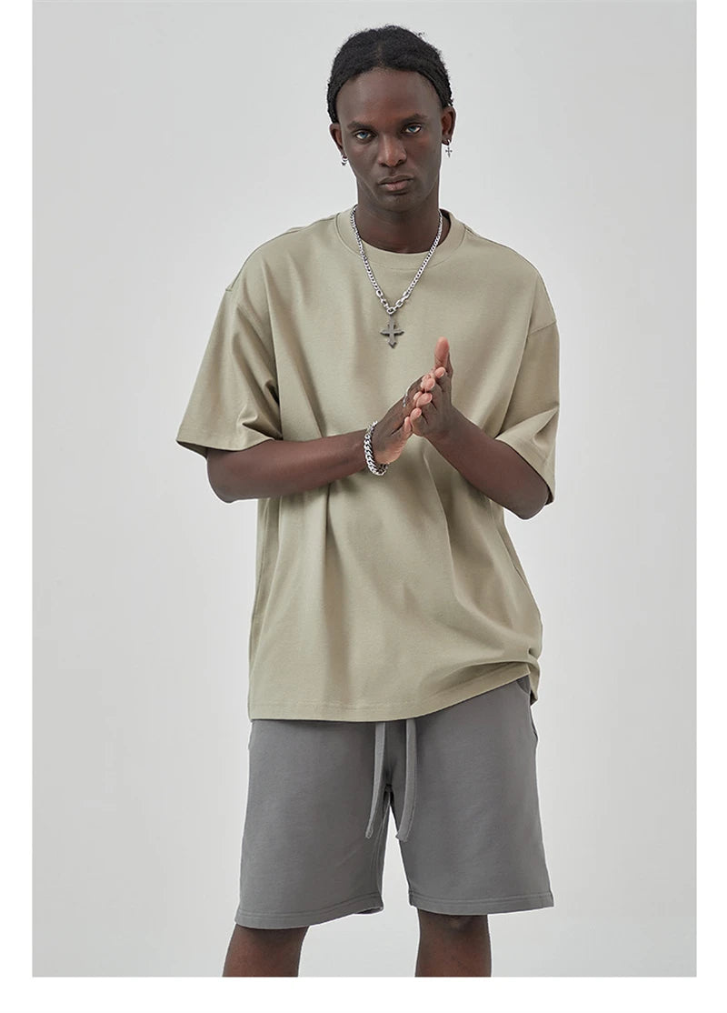 ZODF Summer Men 100% Cotton Solid Oversized Heavyweight 305gsm No-Shrink T-Shirt HY0165
