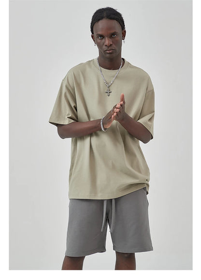 ZODF Summer Men 100% Cotton Solid Oversized Heavyweight 305gsm No-Shrink T-Shirt HY0165